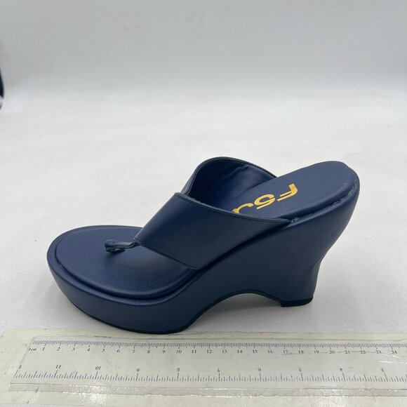FSJ Navy Wedge Flip Flops Slip-On Thong Sandals Platform Mules Arch Support Shoe - Picture 2 of 8